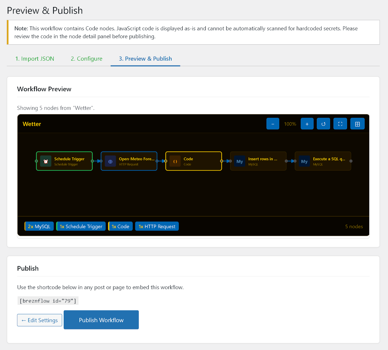 BreznFlow admin — Step 3: Live SVG preview with security masking summary